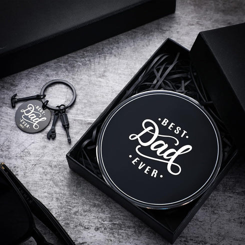 Christmas Father Gift Dad Gift from Son Daughter, Best Dad Ever Gift Included Wireless Phone Charger 15W Wireless Charging Pad Best Dad Ever Keych...