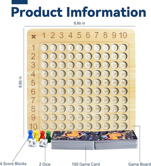 BAKAM Wooden Multiplication Board Math Game for Kids 8-12, Math Manipulatives Set with 100PCS Flash Cards for Kids 6-8 Years Old, Montessori Count...