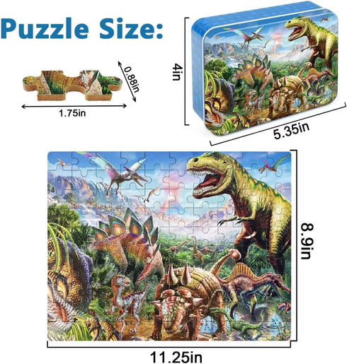 LELEMON Puzzles for Kids Ages 4-8,Tyrannosaurus 100 Piece Puzzles for Kids,Educational Kids Puzzles Ages 6-8 Jigsaw Puzzles in a Metal Box,Dinosau...