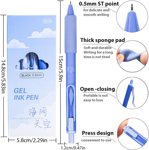 Retractable Ballpoint pens, Fine Point(0.5mm), Black Ink, 4-Count Pack, Cute Blue sky pens for School Office Supplies (Blue(4-count))...