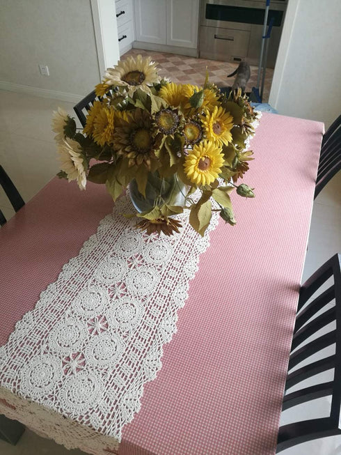 Damanni Oval Cotton Handmade Crochet Lace Table Runner Doilies Dresser Scarf ,15 Inch by 63 Inch?Beige...