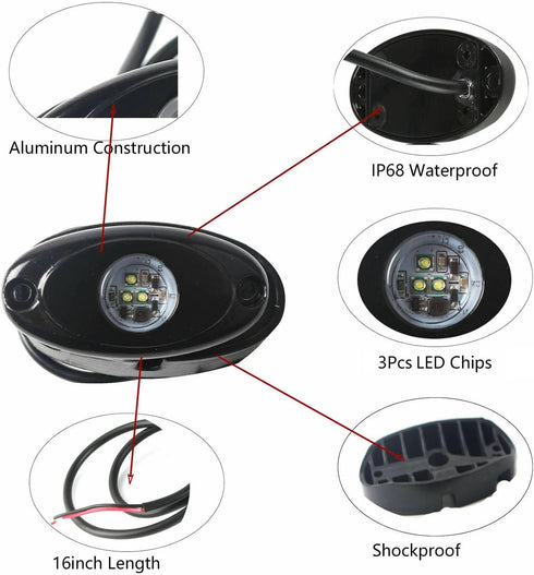 4 Pods LED Rock Light for Jeep ATV SUV Offroad Car Truck Boat Underbody Glow Trail Rig Lamp Underglow LED Neon Lights Waterproof 12V 24V - Red...
