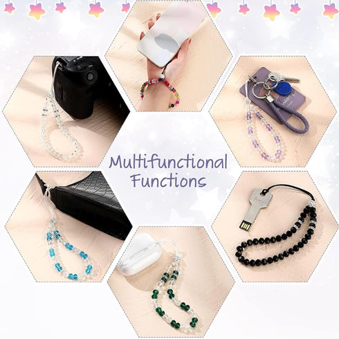 6 Pieces Cell Phone Lanyard Strap Beaded Cell Phone Crystal Charm Bling Wristlet Short Hand Wrist Beads Chain for Girl Women(Various Color)...