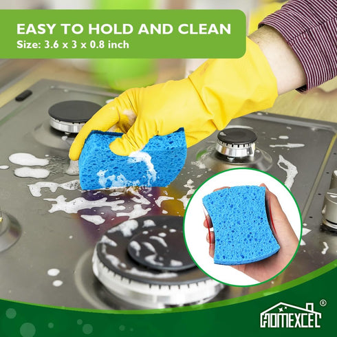 HOMEXCEL Scrub Kitchen Sponges 12 Pack, Non-Scratch Dish Sponges for Cleaning, Dual Sided Dish Sponge for Washing Dishes, Cellulose Sponges Safe o...