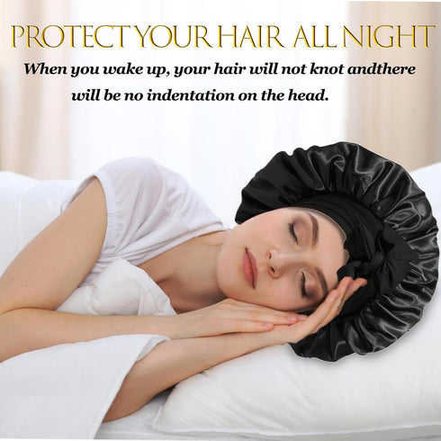 Satin Bonnet Silk Bonnet Hair Bonnet for Sleeping Women,Large Double Layer Satin Hair Bonnet for Sleeping with Adjustable Tie Band,Soft Elastic Br...