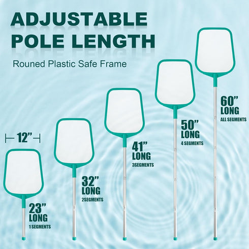 Pool Skimmer - Pool Net with 5 Section Pole, 60 inch Pool Skimmer Net with Pole Total Length, Pool Nets for Cleaning, Fine Mesh Net Pool Skimmer N...