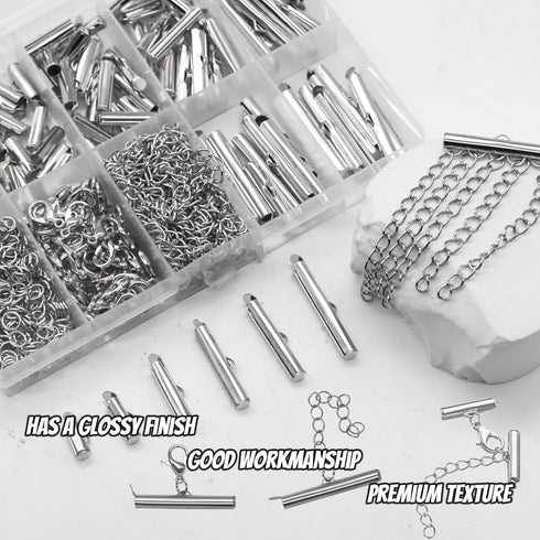 JOJOPLAY All Size Slider Clasp for Beading Slide Tube Cord Ends with Open Jump Rings Lobster Clasp Chain Extender Jewelry Finding Kit Bead Loom En...