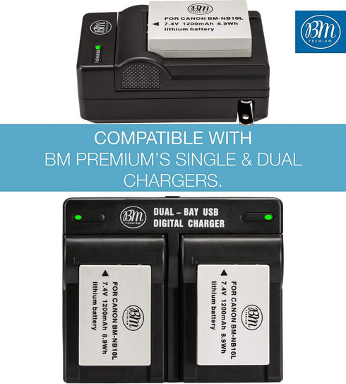 BM Premium (2 Pack NB-10L Battery for Canon PowerShot G1 X, G3-X, G15, G16, SX40 HS, SX50 HS, SX60 HS Digital Camera...
