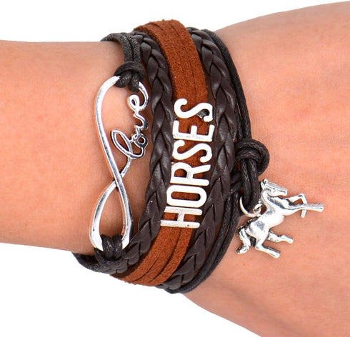 Horse Love Forever & Ever Infinity Bracelet | Leather Wrap | Natural Brown...