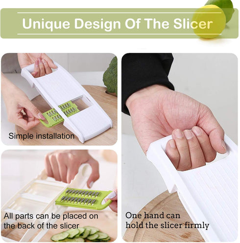 5 in 1 Mandoline Slicer Vegetable Slicer Mandolin Multi Blade Potato Veggie Slicer Vegetable Cutter Julienne Shredder Potato Slicer Green...