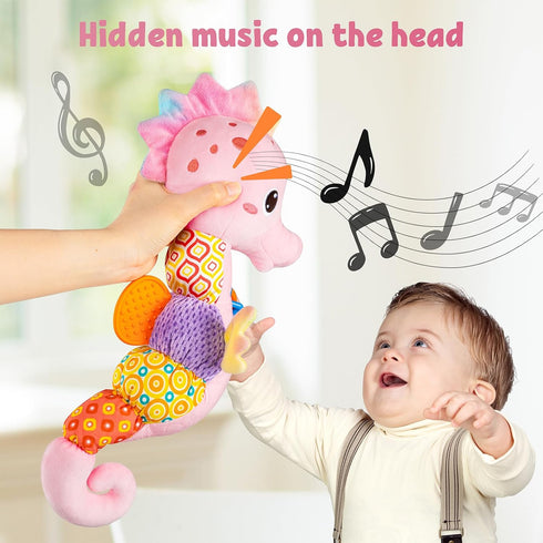 Baby Toys Musical Seahorse,Infant Stuffed Animal Toys with Crinkle and Rattles,Soft Sensory Toys with Textures for Tummy Time Newborn Boys Girls 0...