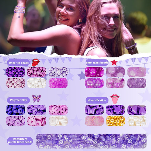 Goldwise Purple Friendship Bracelet Making Kit - DIY Craft Set with 4mm Seed Beads, 6mm Polymer Clay Beads, 8mm Glass Beads, Alphabet Beads, Assor...