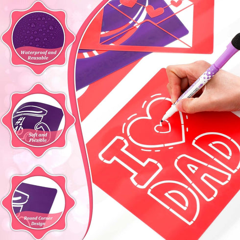 Henoyso 24 Pcs Mom and Dad Stencil Set 8 x 8 Inch Plastic Drawing Painting Stencil Templates Stencil Assorted Stencils Reusable for Kids Painting ...