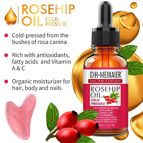 2Pcs Hydrating Facial Skincare Set, With Rosehip Seed Oil & Guasha-Tool, Rosehip Oil For Face, Rosehip Oil Hydrating Facial Care Oils, Vitamin A F...