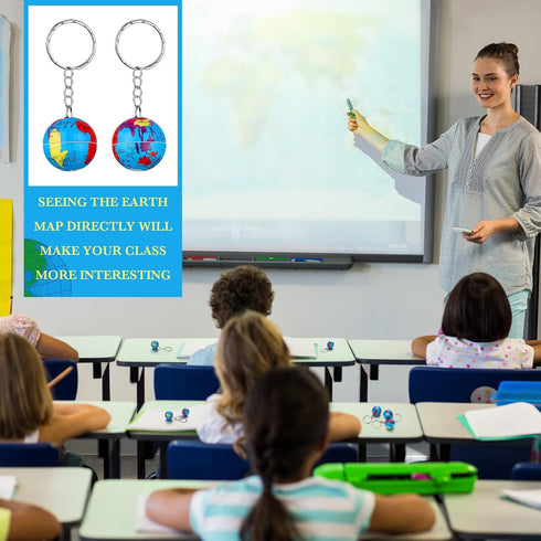 Junkin 80 Pcs Earth Day Globe Keychains Kids Earth Keyrings Planet Key Chains with Globe for Keys Birthday Party Favors Children (World Map)...