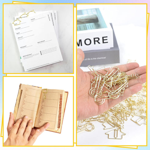 100 pcs Cute Paper Clips 50 pcs Gold Key Shaped Wire Paper Clips 50 pcs House Shaped Paper Clips Mini Paperclips for Office School Supplies Weddin...