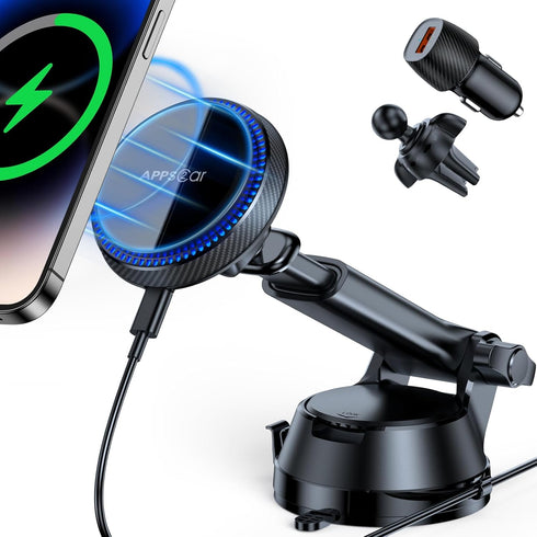 APPS2Car for MagSafe Car Charger Mount, 15W Wireless Car Charger Magnetic Car Phone Holder Mount Charger Dashboard Windshield Vent for iPhone 15/1...