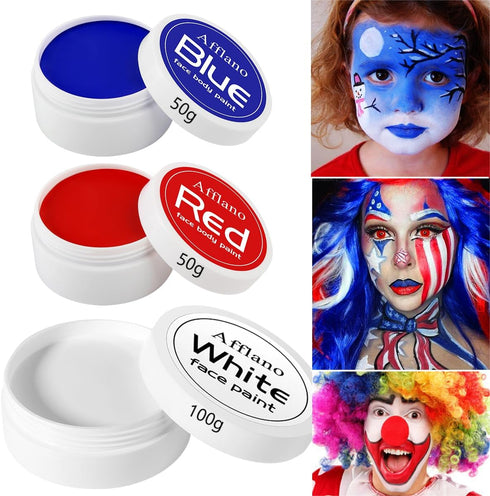 DE'LANCI 4th of July Face Paint 200g, USA Flag Red White Blue Face Body Painting 3 Color, Prides Face Painting Makeup for Patriotic Veterans Day I...