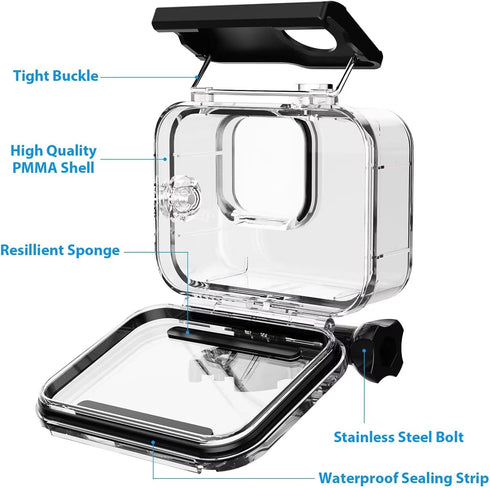 HONGDAK 196ft/60m Waterproof Housing Case for GoPro Hero 12 11 10/9 Black, Protective Underwater Dive Housing Shell with Bracket Accessories for G...