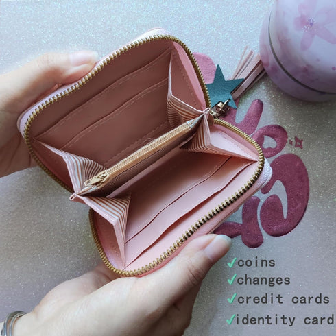 StillvollMao Coin Purse, PU Leather Change Purse Small Wallet for Women Credit Card ID Card Holder with Heart Embroidered patterns and Cute Pendan...