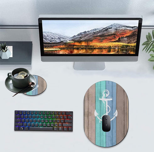 Personality Mouse Pad with Coaster Set, Anchor Nautical Marine Themed Fashion Design Mouse Pad Non-Slip Rubber Gaming Mouse pad Computer Laptop...
