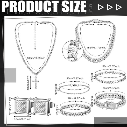 Yinkin 6 Pcs Tennis Necklaces Diamond Chain for Woman Men Link Chain Jewelry Set with Rhinestone Necklace Bracelet Earrings...