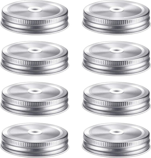 Mudder 8 Pieces Metal Regular Mouth Mason Canning Jar Lids with Straw Hole Leak Proof Reusable Jar, 2.7 Inch (Silver)...