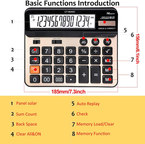 Large Button Calculator,Philley Large LCD Display 14 Digits Desktop Check&Correct Electronic Calculator(CT-9240C)...