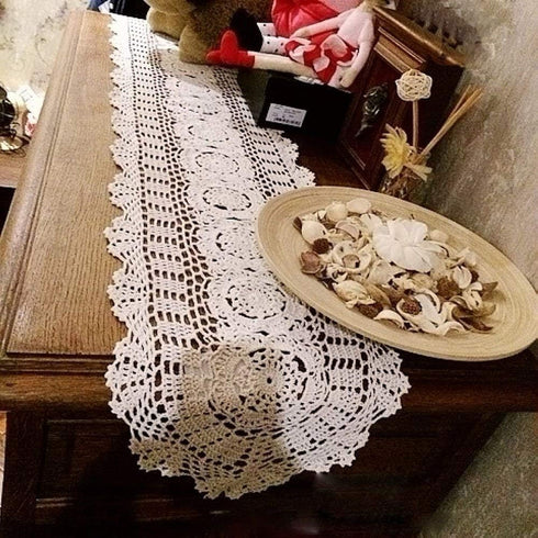 KEPSWET 100% Cotton Handmade Crochet Lace Oval Table Runner Coffee 12x60 Inch...