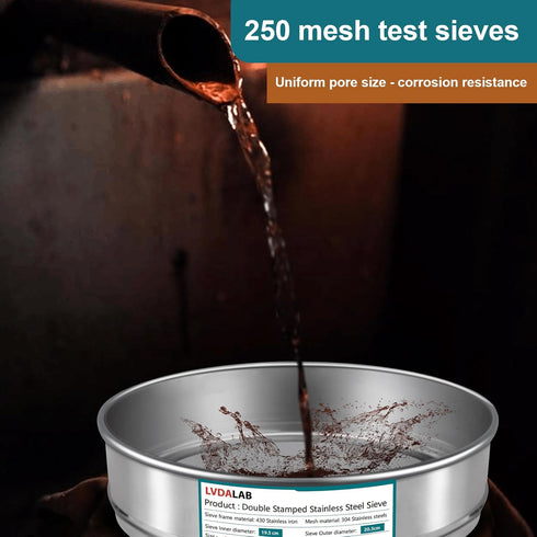 304 Stainless Steel Mesh Lab Sieve, 250 Mesh (0.061mm) Aperture Test Sieve, 7.9Inch(20cm) Diameter Analysis Sample Test Sieves for Industrial Labo...