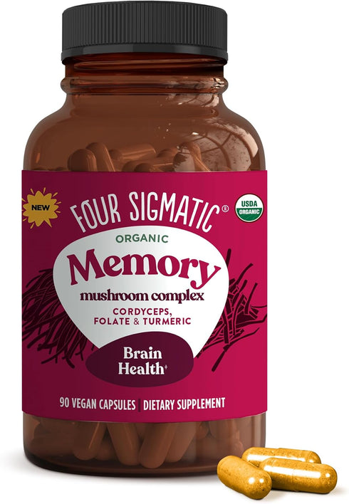 Four Sigmatic Memory Capsules | Reduce Brain Fog & Improve Memory | Nootropic Memory Supplement for Brain Support with Cordyceps Mushroom, Gotu Ko...
