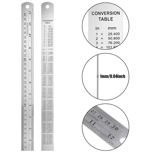 TOODOO 8 Pcs Pocket Ruler 6 Inch and 12 Inch Metal Rulers with Inch and Metric Graduation Stainless Steel Precision Ruler Measuring Tool for Engin...