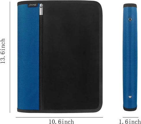 Zipper Binder 1.5 Inch Round 3-Ring Binder, Zippered Grip Pockets Storage Bag Business Office Supplies for Men Women Blue...