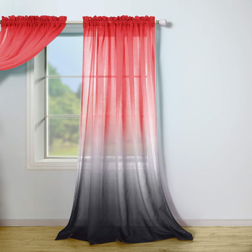 Mrs.Naturall Red and Black Curtains 63 Inch Length for Bedroom Decor Set of 1 Single Sheer Panel Elegant Ombre Modern Red Black Curtains for Livin...