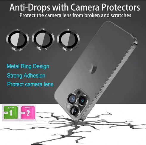 [2 Sets Compatible with iPhone 12 Pro, 12 Mini & iPhone 12 Camera Lens Protector, Tempered Glass Clear Camera Cover Screen Protector Metal Ring Ac...