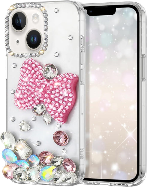 Compatible with iPhone 15 Case Bling Diamond Glitter Rhinestone for Girls Women Cute Sparkly Shiny Gem 3D Bowknot Crystal Girly Luxury Fashion Cle...