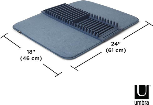 Umbra Udry Dish Rack and Microfiber Drying Mat – Space-Saving Design Folds Up for Easy Storage, Basic Rack, Denim...