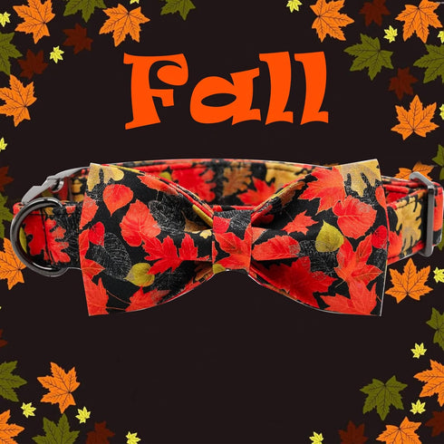 Elegant little tail Dog Collar with Bow - Fall Dog Collar Maple Leaf Bow Girl Boy Pet Collar Gift Soft Dog Bowtie Collars for X-Small Puppy...