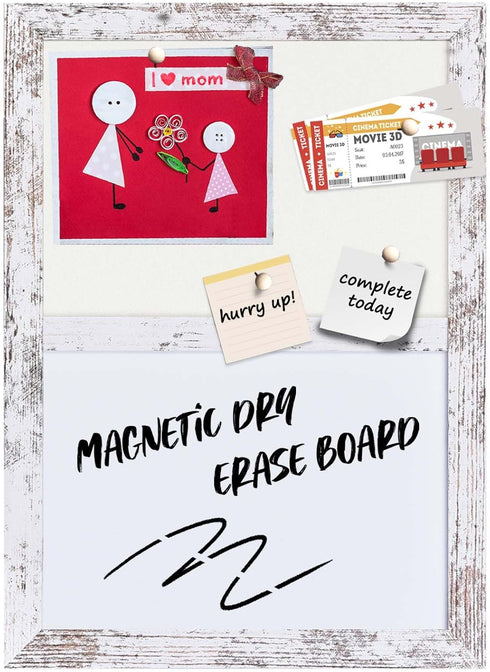 Bulletin Board Whiteboard White Felt Board Combo for Office School Kitchen Bedroom, White Wood Frame,10.2"*14.2",Whiteboard+WH-2636WH...