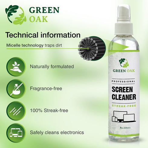 Lens and Screen Cleaner Spray Kit by Green Oak - Safely Cleans Monitors, Phones, Tablets, TVs, Laptops, Eyeglasses, Cameras, Other Screens and Len...