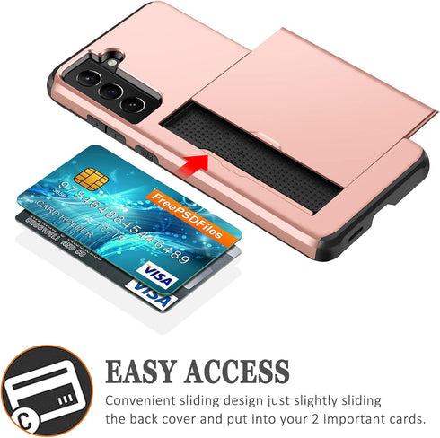 SAMONPOW Compatible with Samsung Galaxy S22 Case with Card Holder Wallet Case Shockproof Silicone TPU Hard PC Dual Layer Protective Case Compatibl...