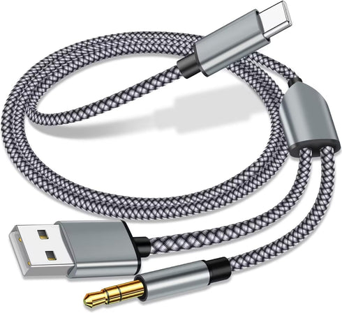 USB C to 3.5mm Aux Audio Cable with Charging, 2 in 1 USB C to 3.5mm Car Stereo Headset Audio Cable with PD 18W Charging Compatible with iPhone 15/...