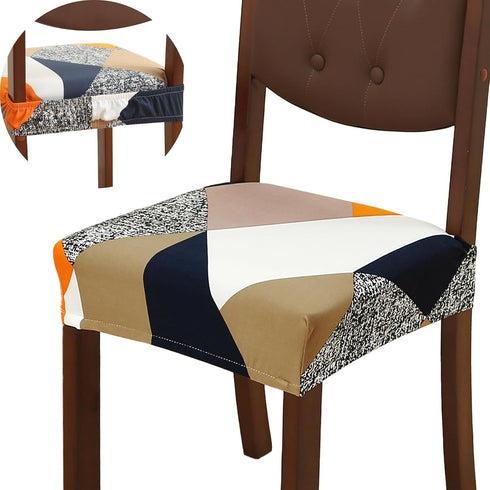 Set of 4 Dining Chair Seat Covers Removable Washable Upholstered Chair Seat Protector Cushion Slipcovers for Kitchen, Office with Rear-Covered...