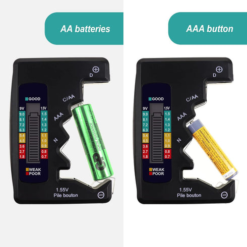 Battery Tester Checker C AA AAA D N 9V 1.5V Button Cell Batteries Clear Bar Graph LCD Display Pocket Size...