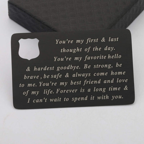 BEKECH Police Jewelry Police Officer Wallet Card Husband Gift You're My First and Last Thought Wallet Insert Gift from Wife...