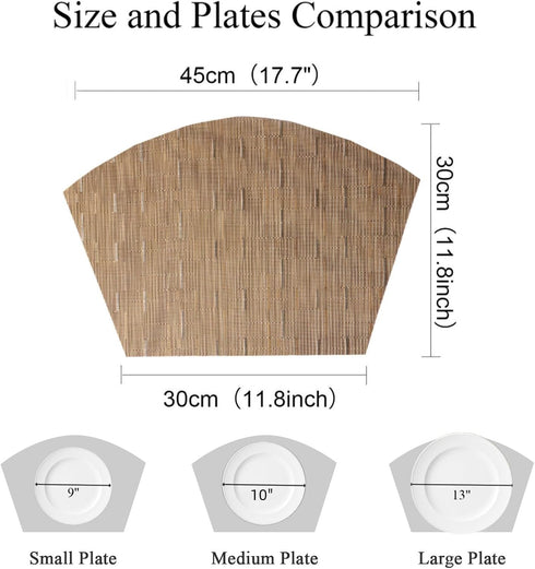 SHACOS Round Table Placemats Set of 4 Wedge Shape Woven Vinyl Place Mats Heat Resistant Wipe Clean Round Table Mats Home Table Decor (4, Tan)...