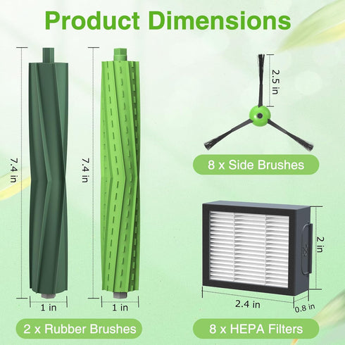 Replacement Parts for i'Robot Roomba i3 i7 E5 j7 i4 i7+ i3+ i4+ i6 i6+ i8 i8+ E6 E7, E & I & j Series Vacuum Cleaner, 2 Set Rubber Brushes & 8 HEP...