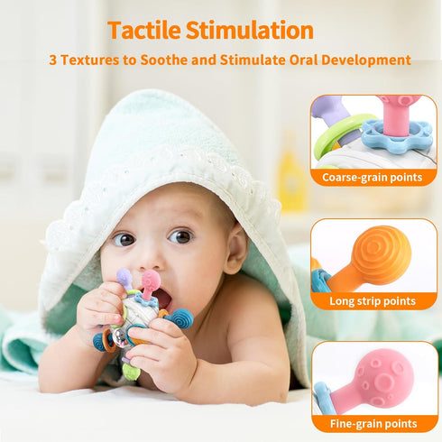 Grabbing Ball Baby Toy,Sensory Teething Teether Toys,Silicone Teething Ring, Motor Skills Toy, Montessori Early Educational Toy, Baby Rattle, Baby...