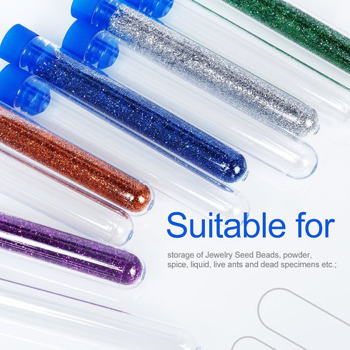 Teenitor 50 Pack Clear Plastic Test Tubes with Blue Caps, 13×78mm, Great for Halloween Party...