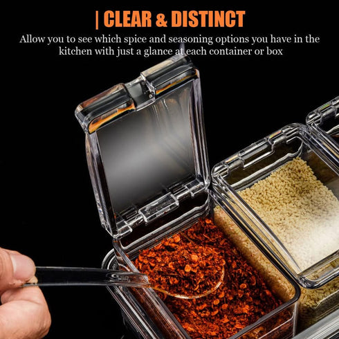 V·RESOURCING Clear Seasoning Box, 3 Pieces Seasoning Rack Spice Pots Storage Container for Spice Salt Sugar Cruet Liquid,Condiment Jars with 3 Spo...
